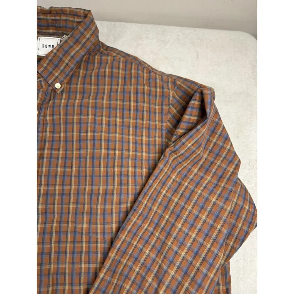 ROWM Mens XL Plaid Button Down Shirt Long Sleeve Orange Blue Casual
